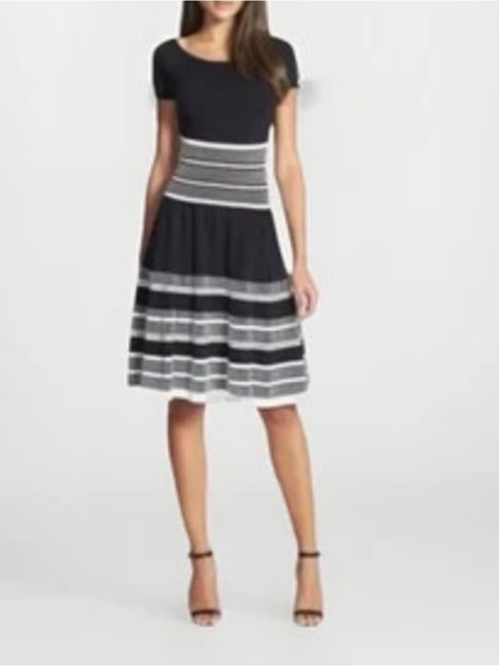 Kate Spade Black and White Striped Fit-and-Flare Dress S